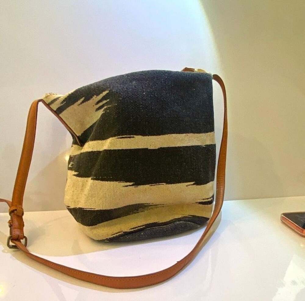 Lucky Brand Black White Striped Canvas Crossbody Shoulder Bag